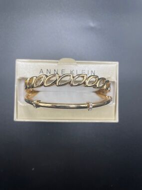 Anne Klein Gold Linked Chain & Slim Crystal Accent Bracelet Set